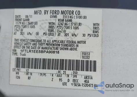2011 Ford Ranger Xlt from USA, damaged, VIN 1FTLR1EE5BPA90818